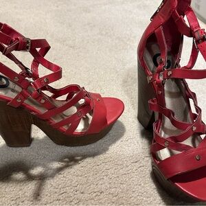 G by Guess Red Strappy Block Heels
